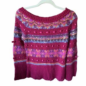 Moda International Fuchsia Multicolor Sequin Off-the-Shoulder Sweater
